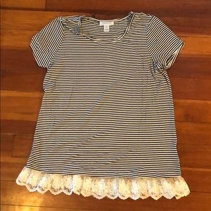 Motherhood Maternity Navy White Stripe Lace Top